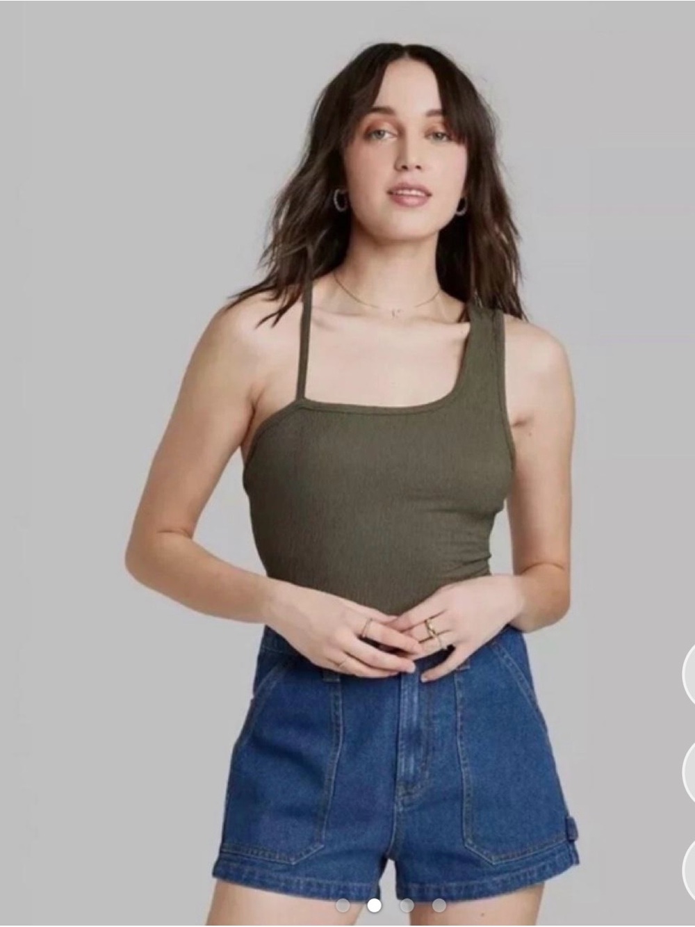 Olive Asymmetric Ribbed Tank Top